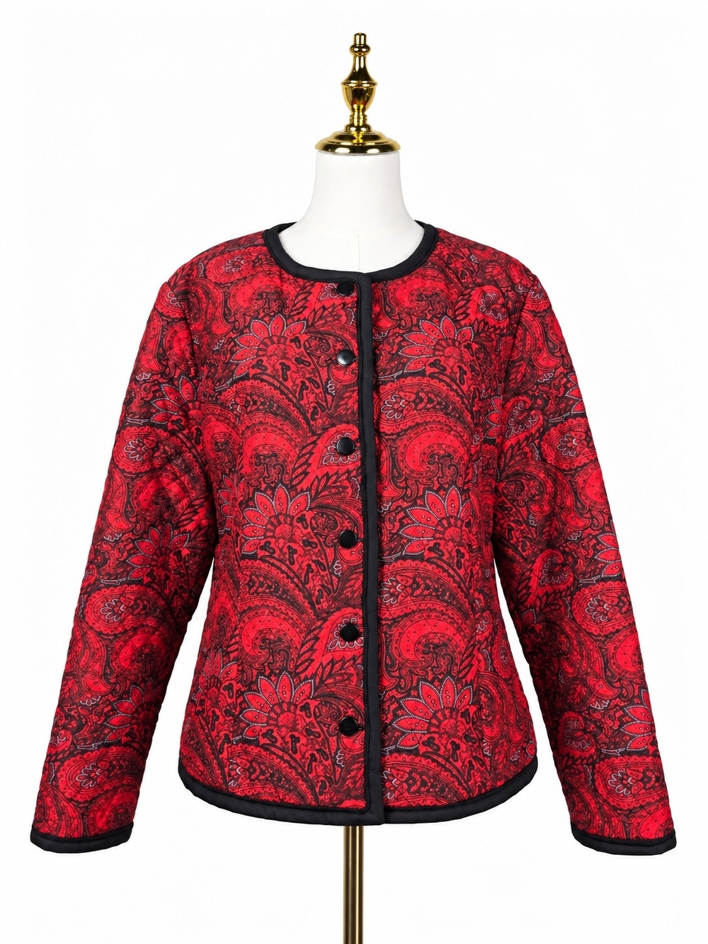 Vintage Red Paisley Quilted Silk Jacket Art to Wear Boho Old Money XL